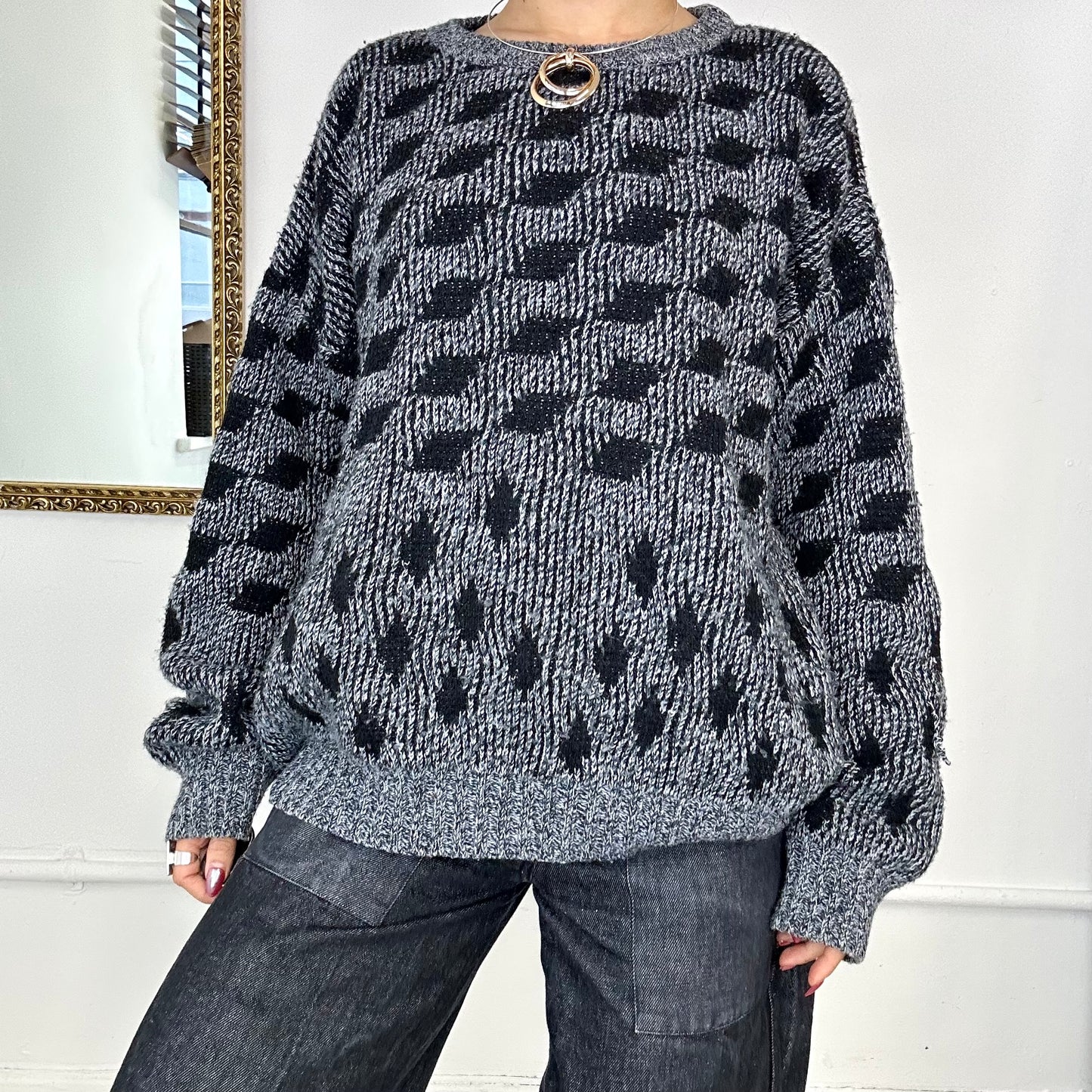 vintage patterned knit wool jumper