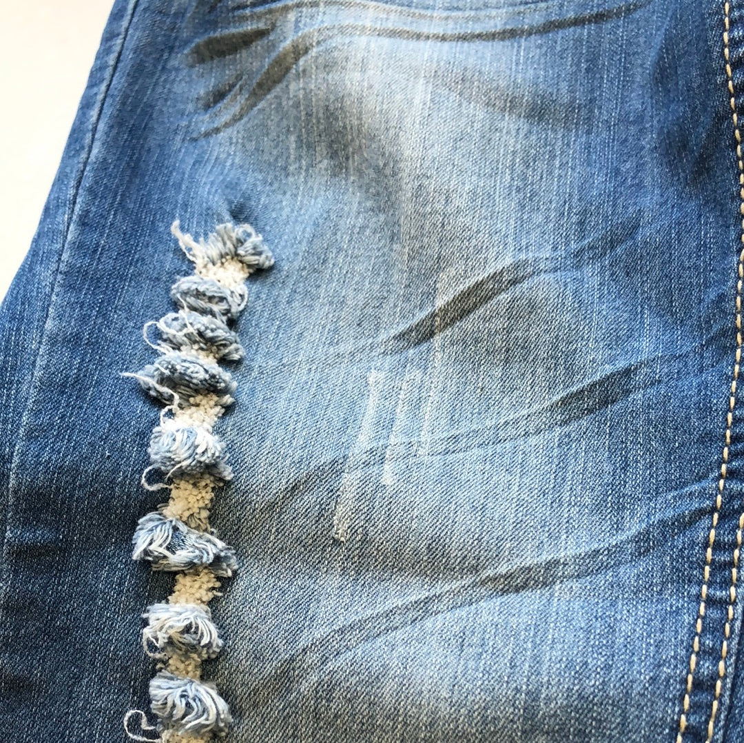 distressed flared jeans