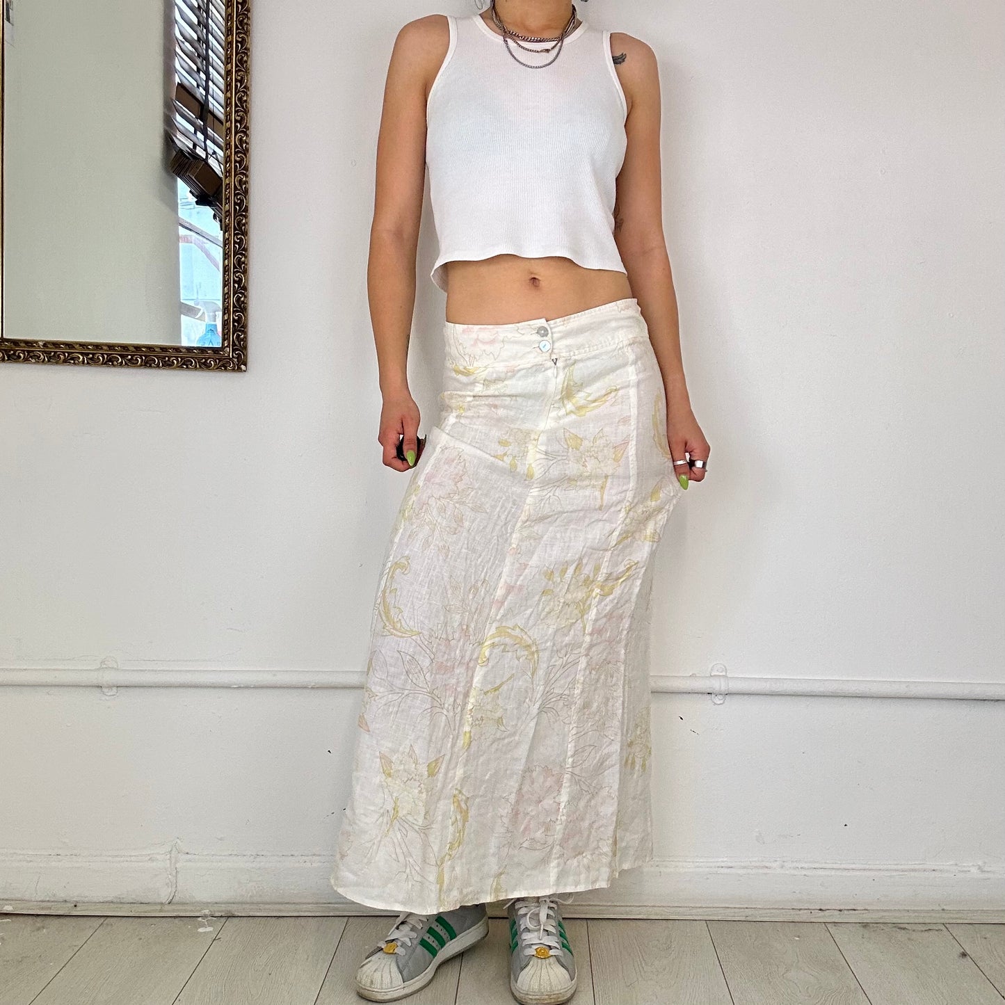 vintahe white linen maxi skirt