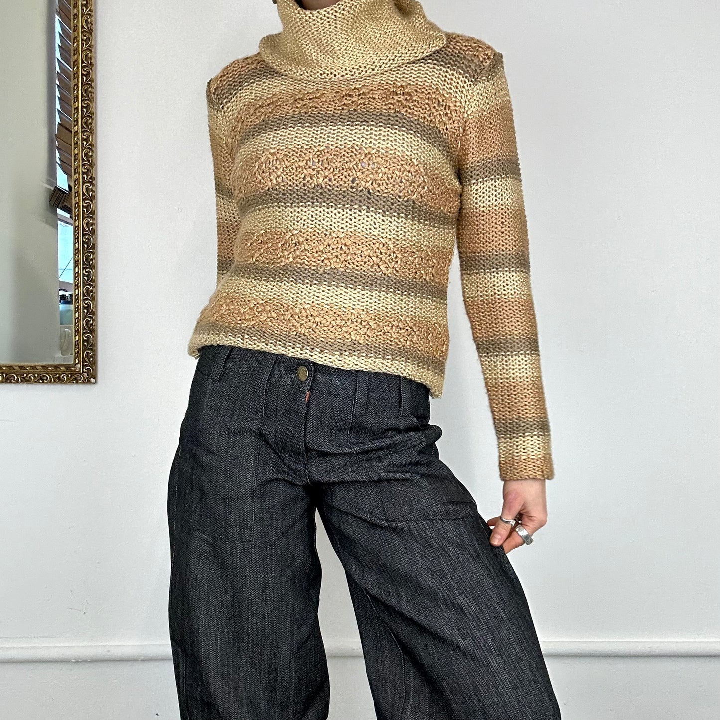 2000'S stripe roll neck knit jumper