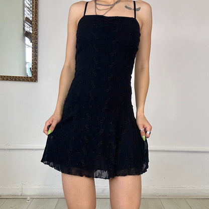 black flower mesh mini dress