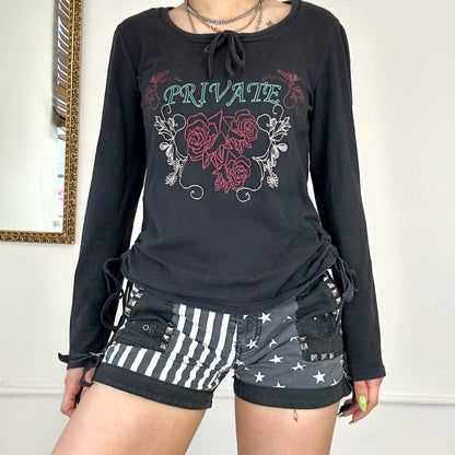 00’s black embroidered long sleeve top