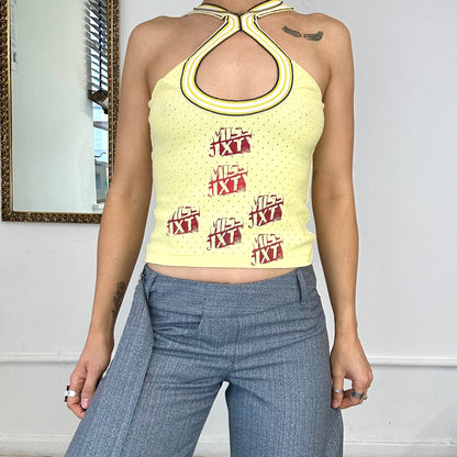 vintage yellow miss sixty halter neck clasp top