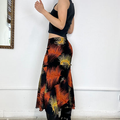 00’s vibrant feathers mesh maxi skirt