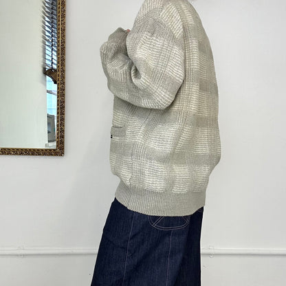 vintage 100% virgin wool grey checkered cardigan