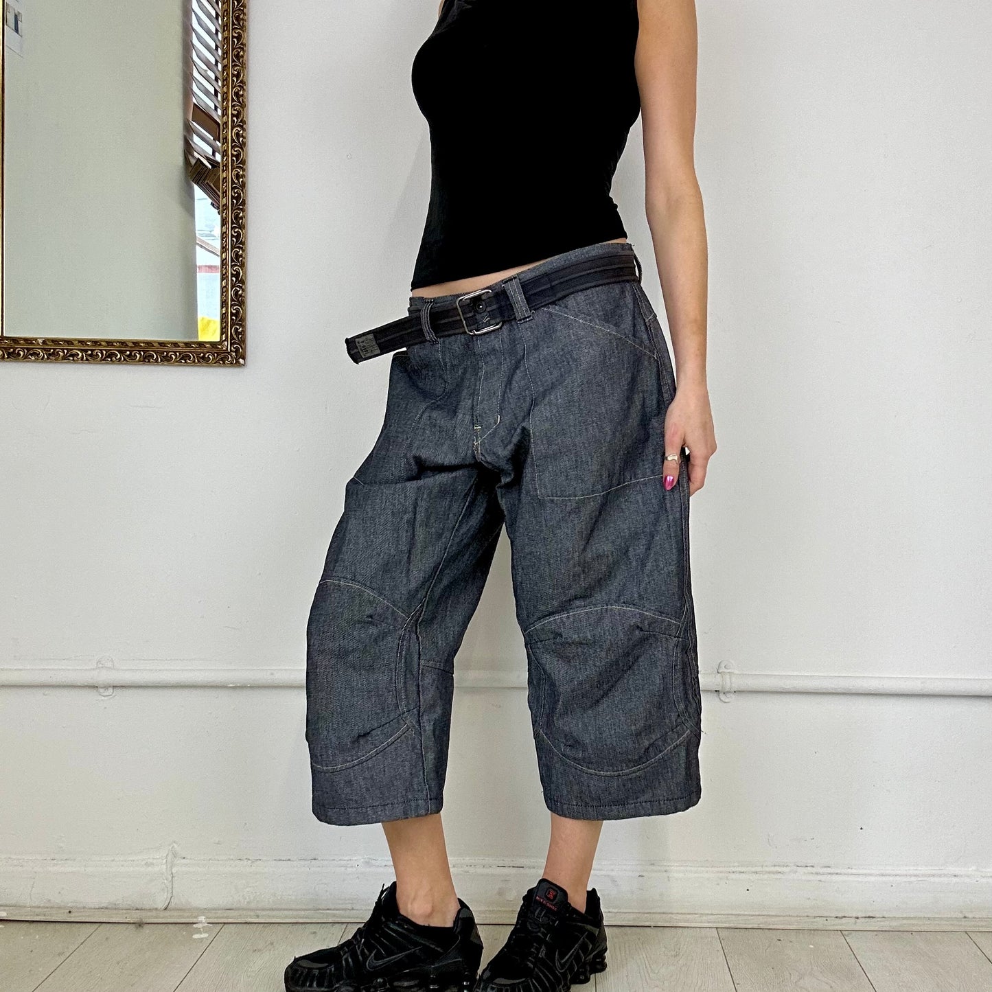 00s baggy 3/4 long denim short