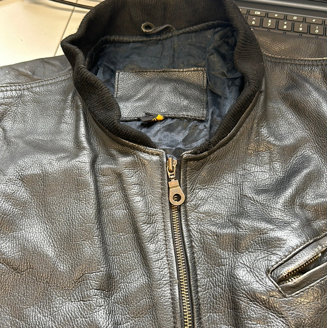 vintage black leather bomber