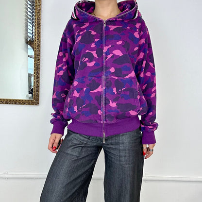 purple full zip a bathing ape shark zip up hoodie