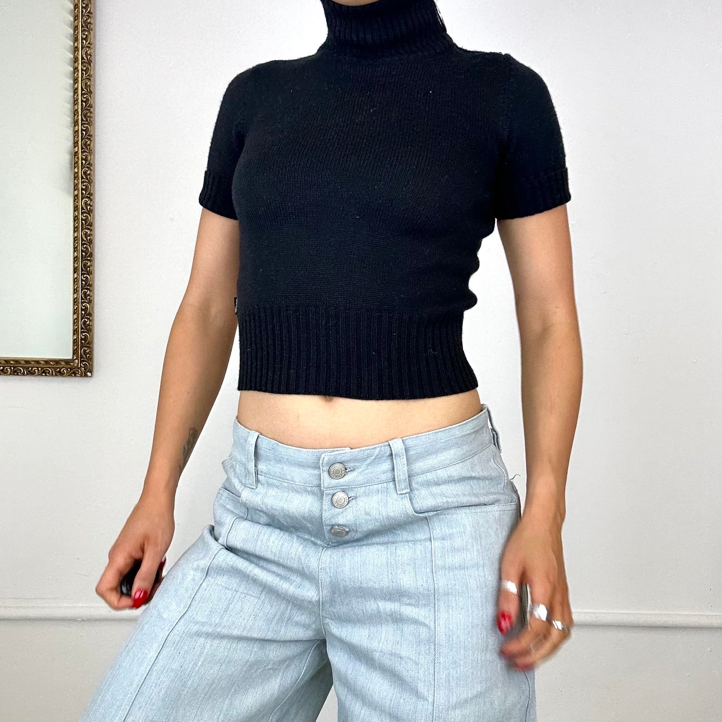 vintage moschino black zip up turtleneck top