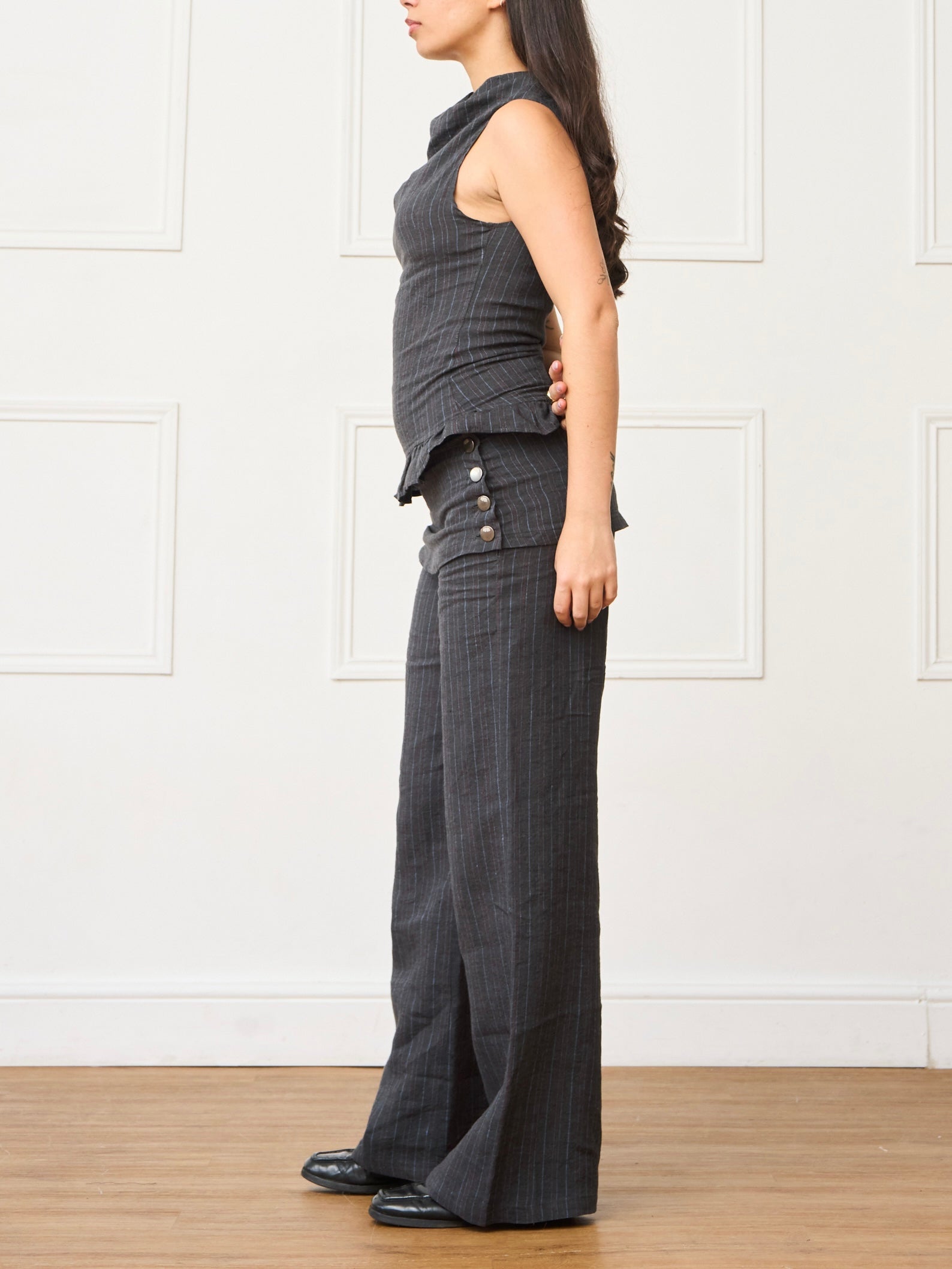 shay trouser - pinstripe linen