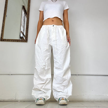 white wide leg cargo trousers