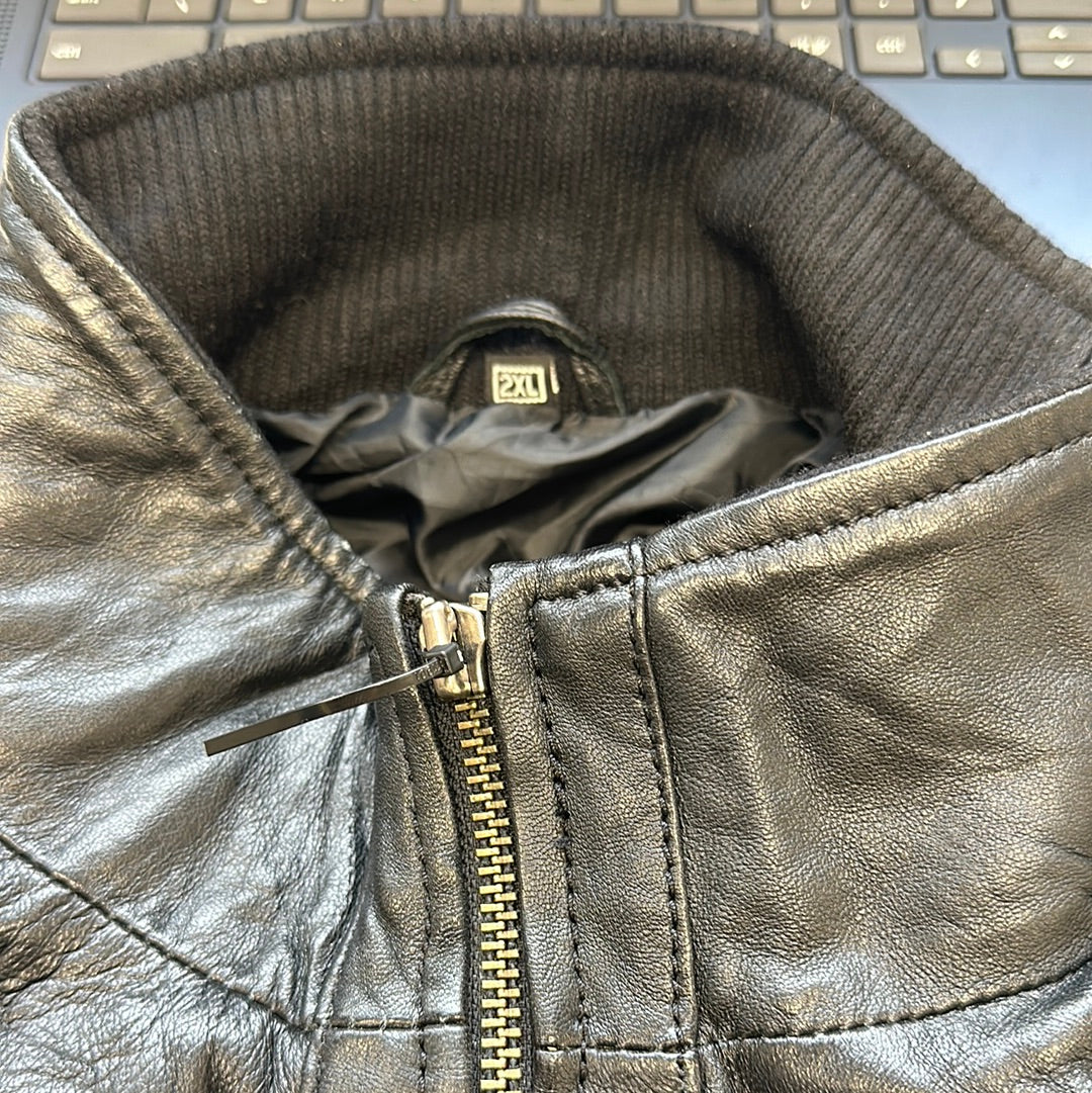 baggy black leather jacket