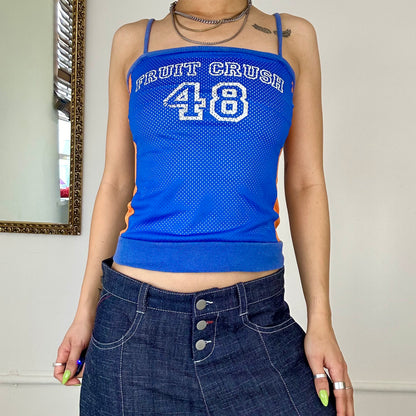 blue sporty square neck tank top