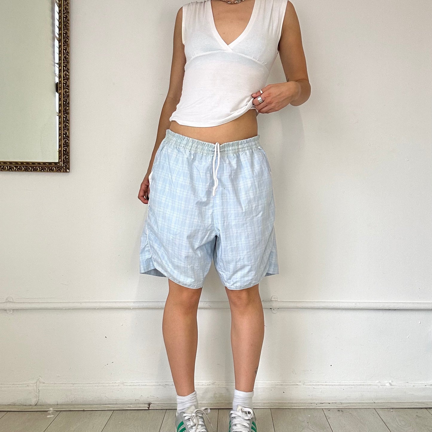 light blue check baggy shorts by nike