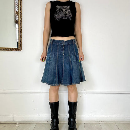 pleated denim mini skirt