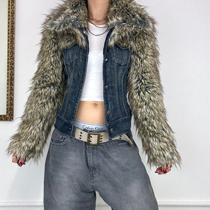 00’s faux fur miss sixty denim jacket