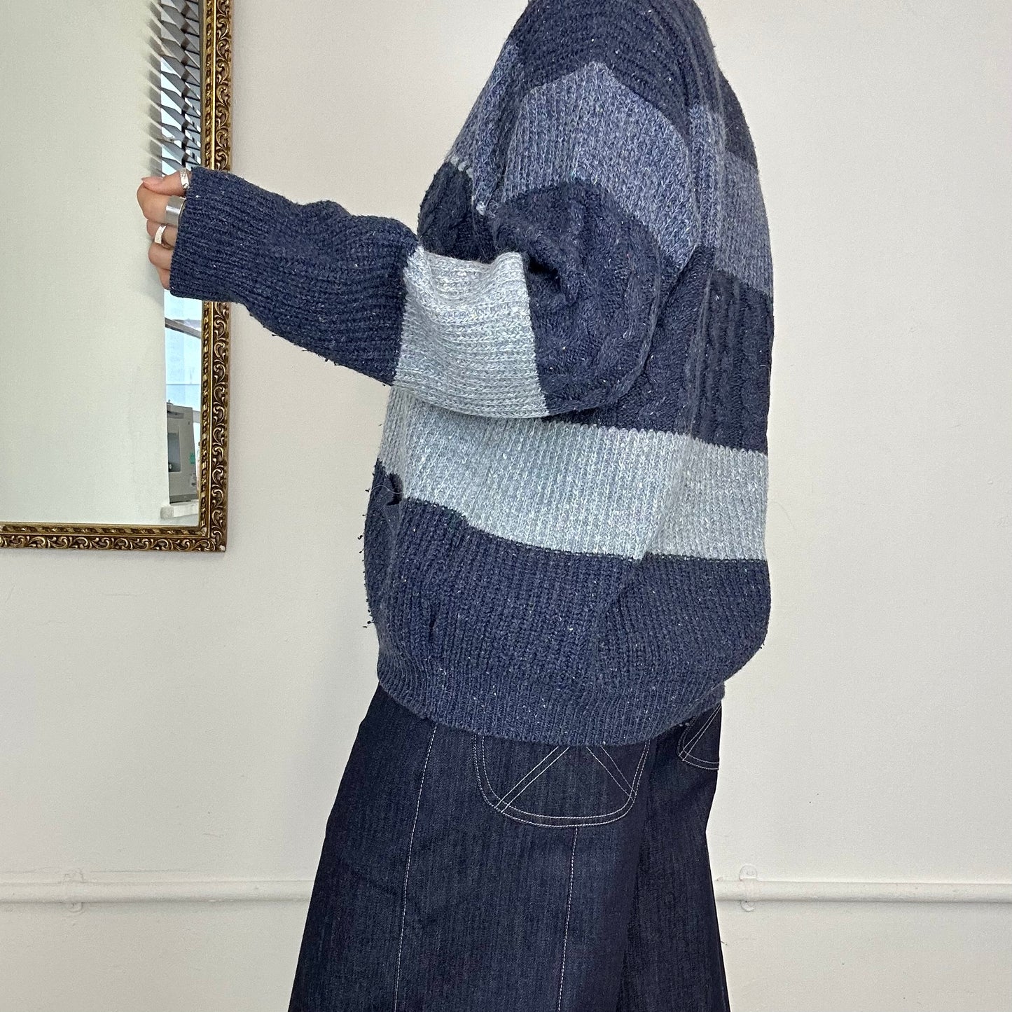 vintage gio ferrari blue striped knitted wool cardigan