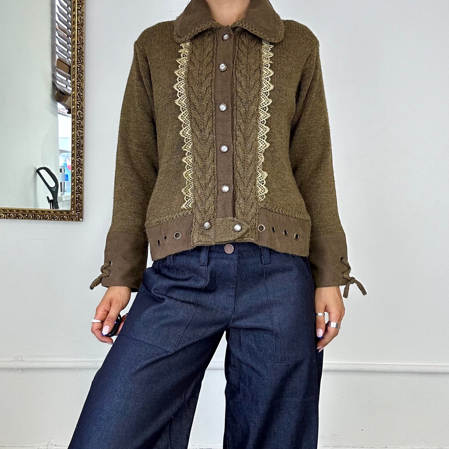 90's brown knitted zip up cardigan