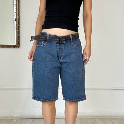 baggy dark wash denim shorts