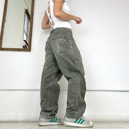 khaki washed baggy denim jeans