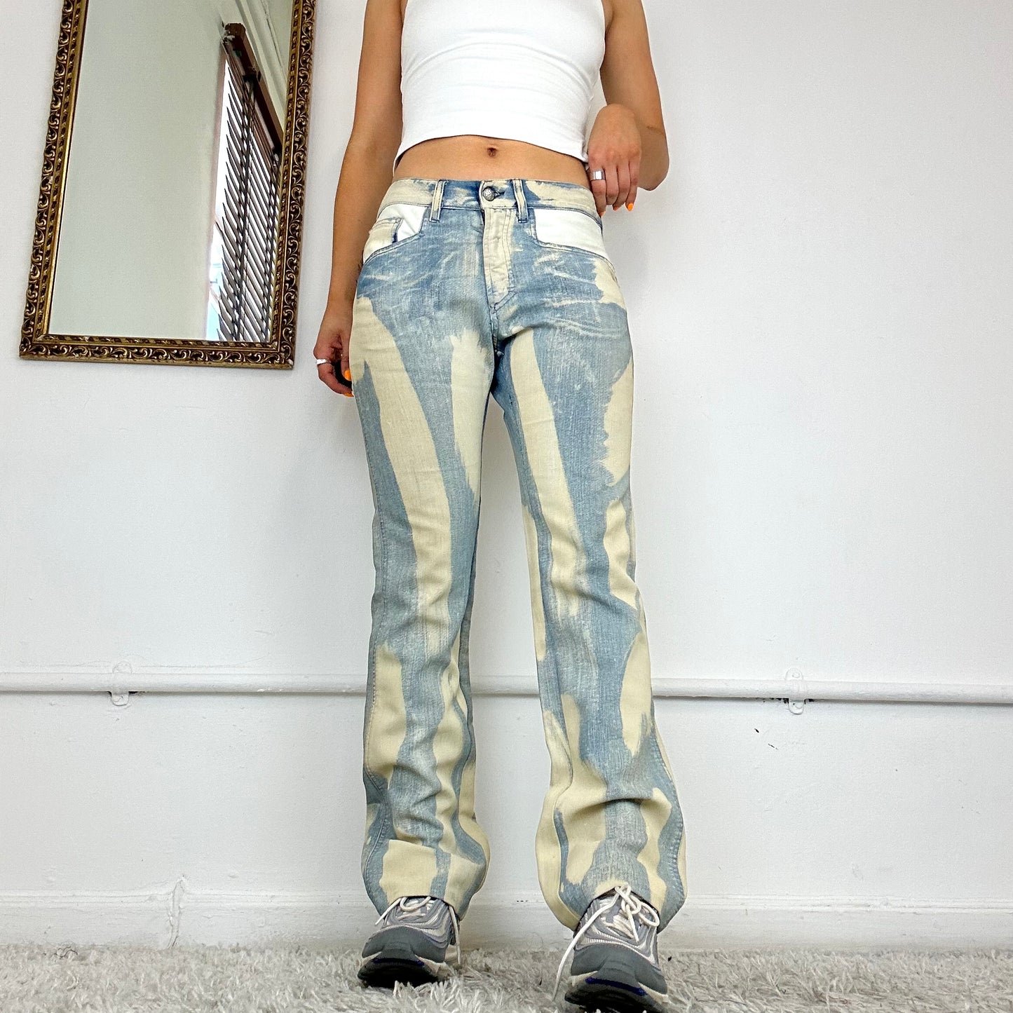 versace two tone flared jeans