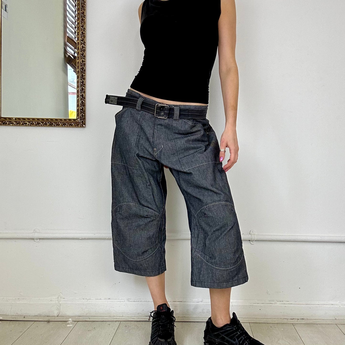 00s baggy 3/4 long denim short