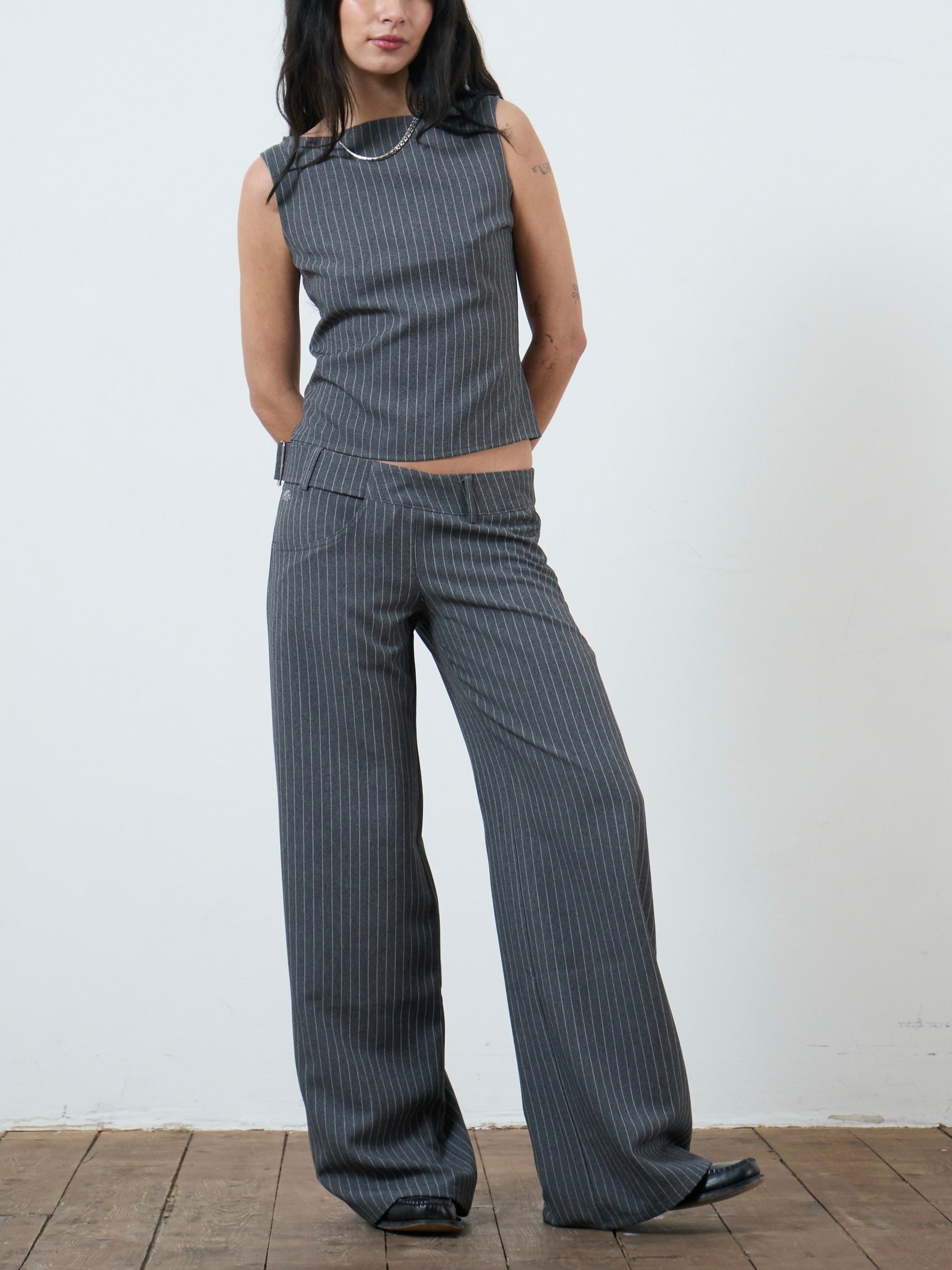 roman trouser - grey pinstripe