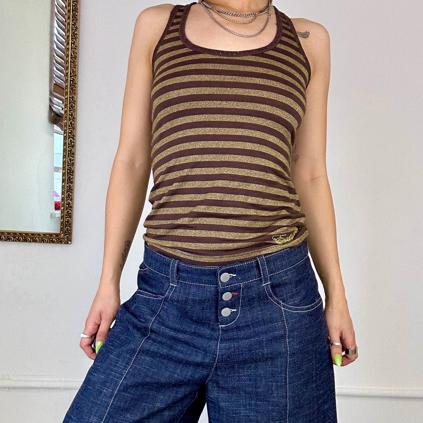 00's exytn browns striped vest top