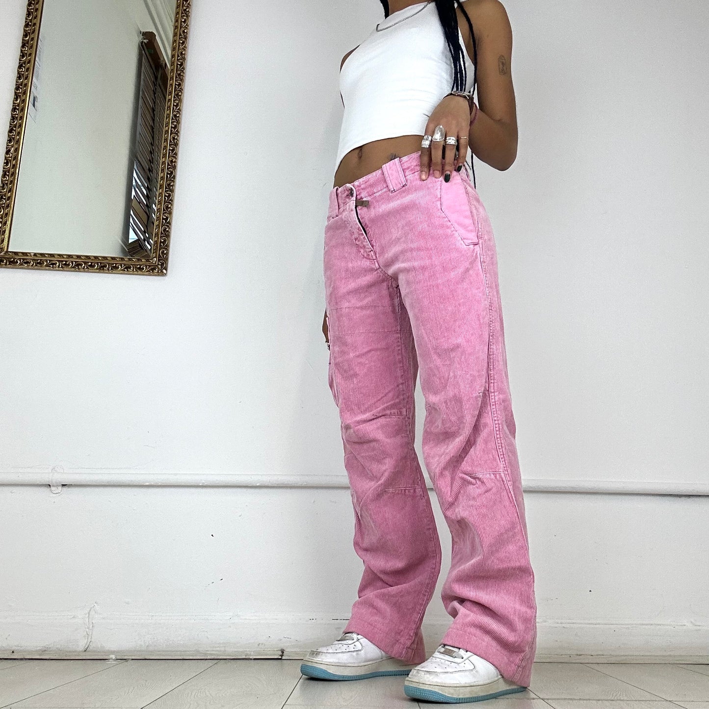 baggy pink corduroy cargo trousers