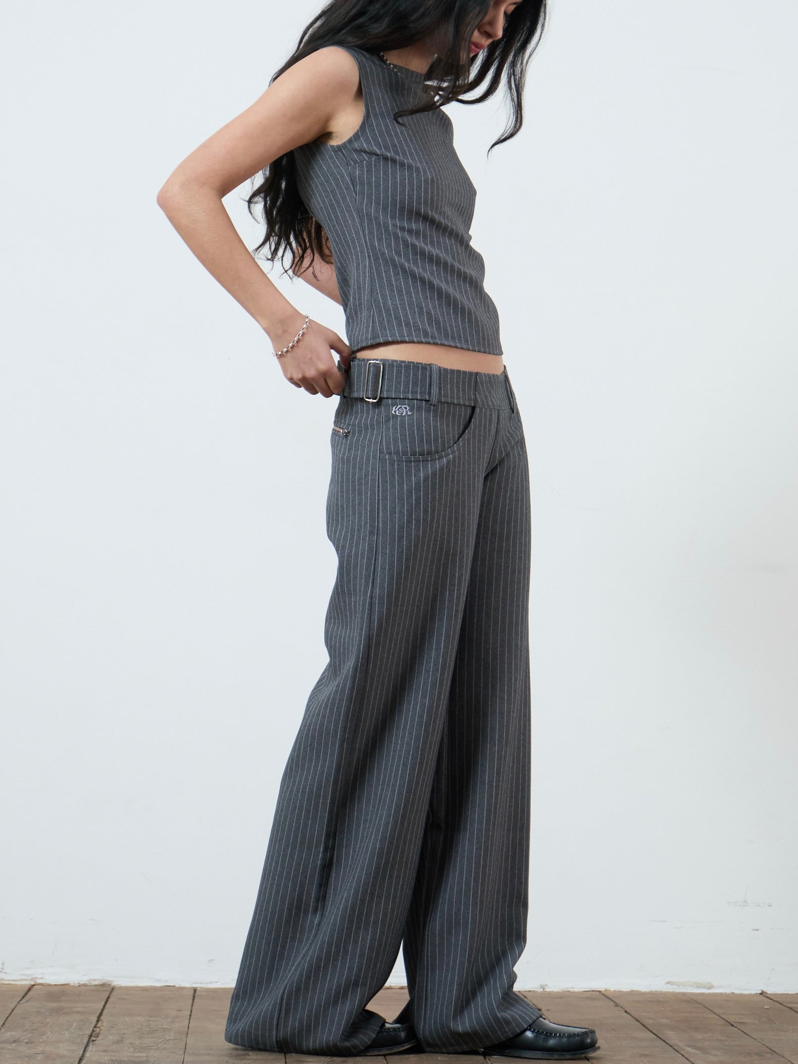roman trouser - grey pinstripe