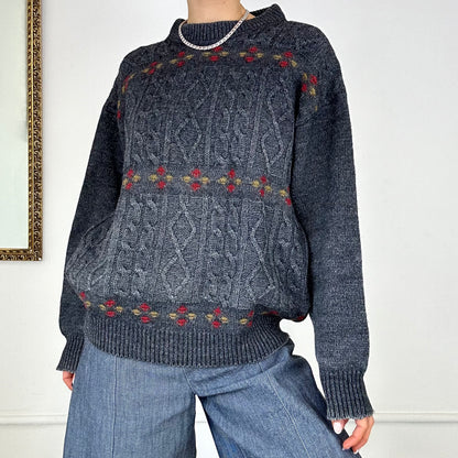 vintage grey cable knit jumper