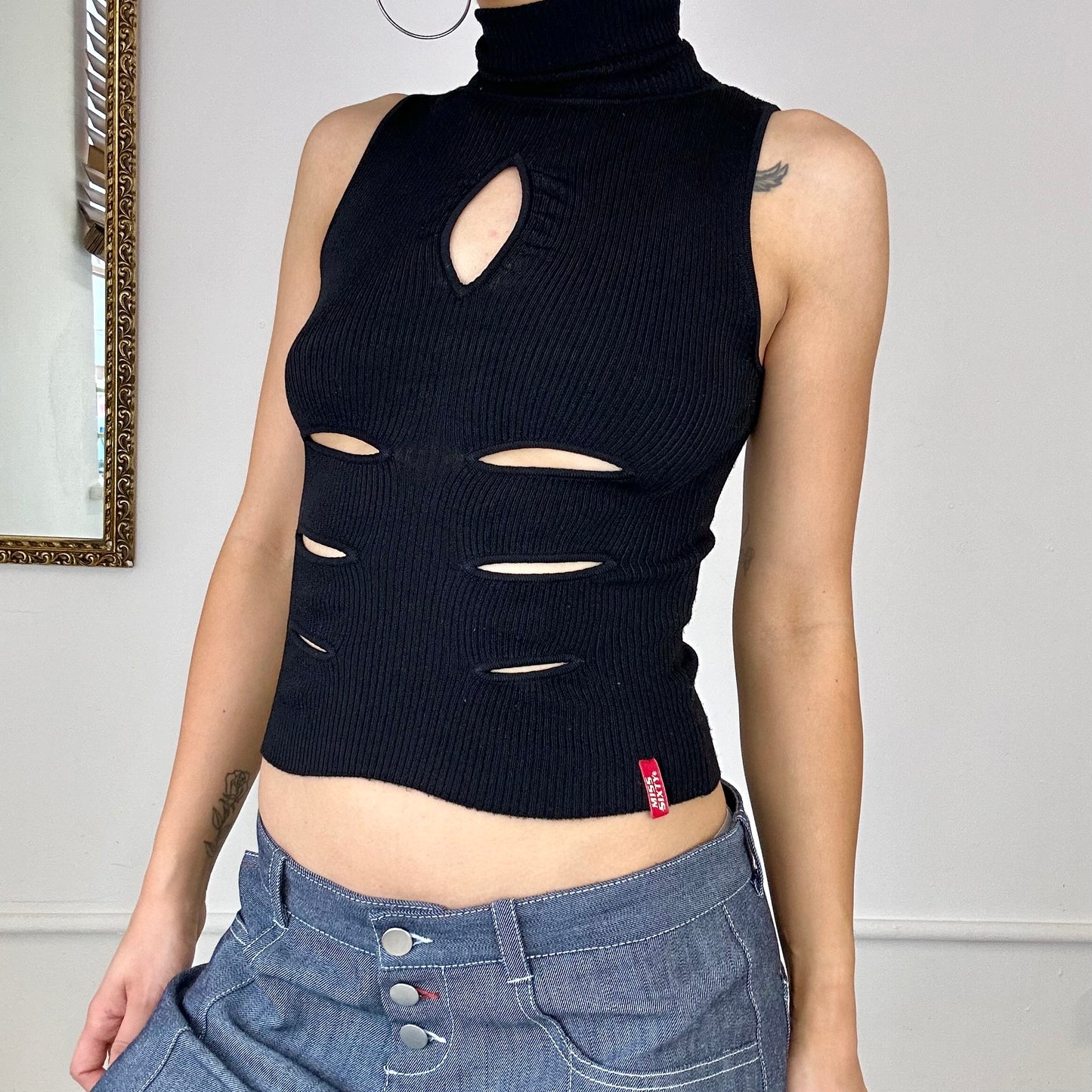 miss sixty black cut out turtle neck