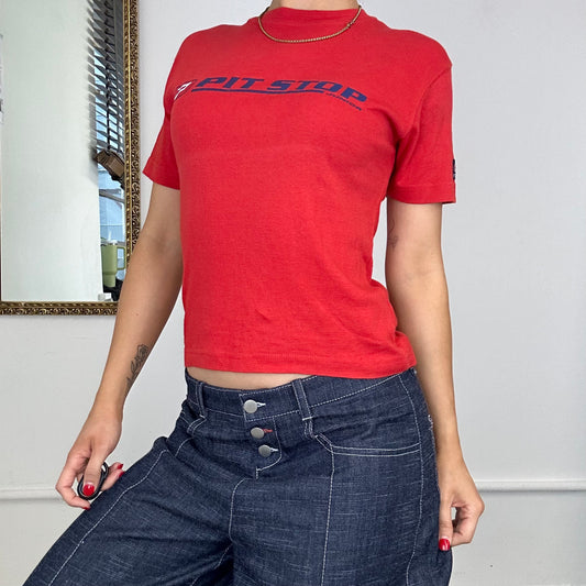 2000's short sleeve red top by pit stop