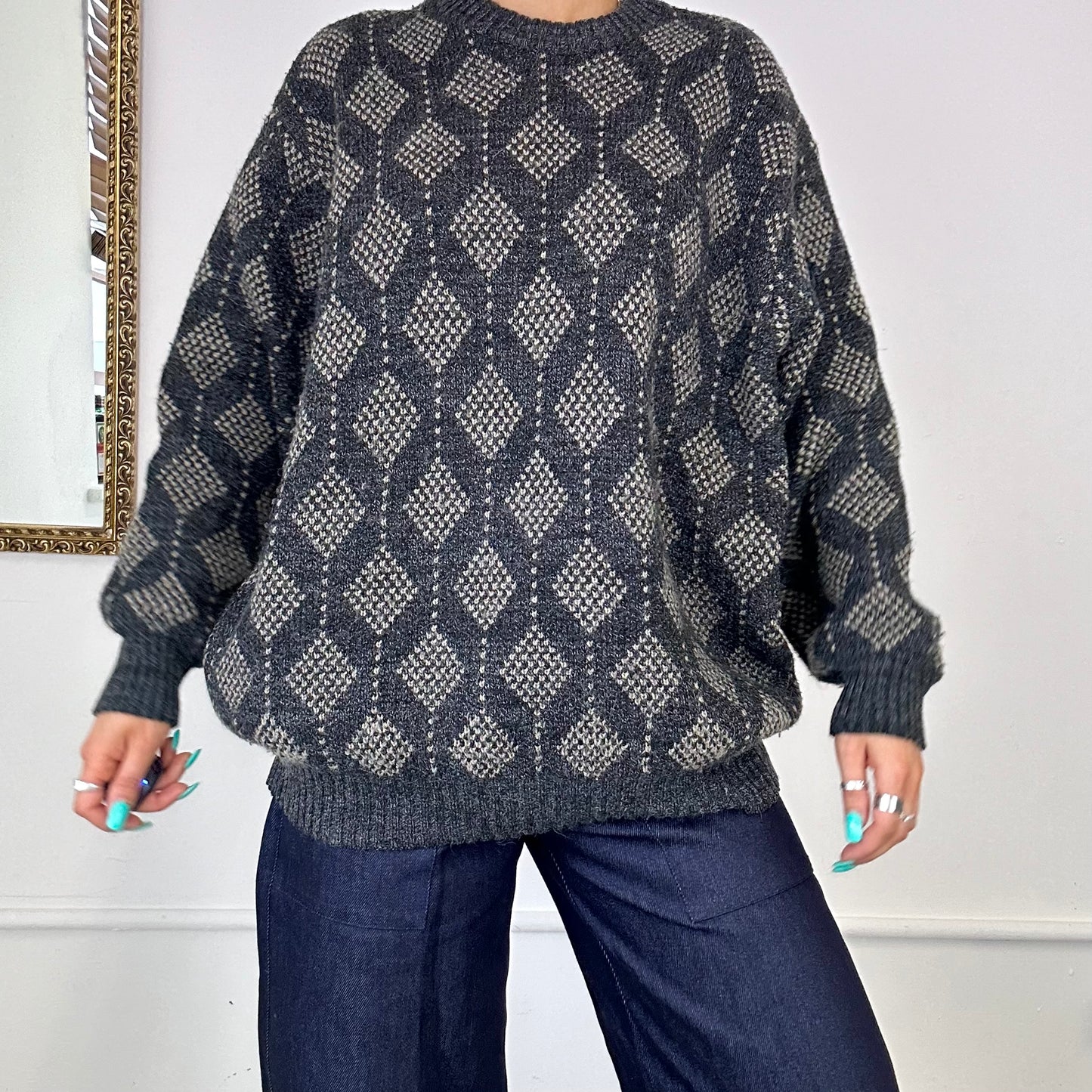 vintage geometric knitted jumper