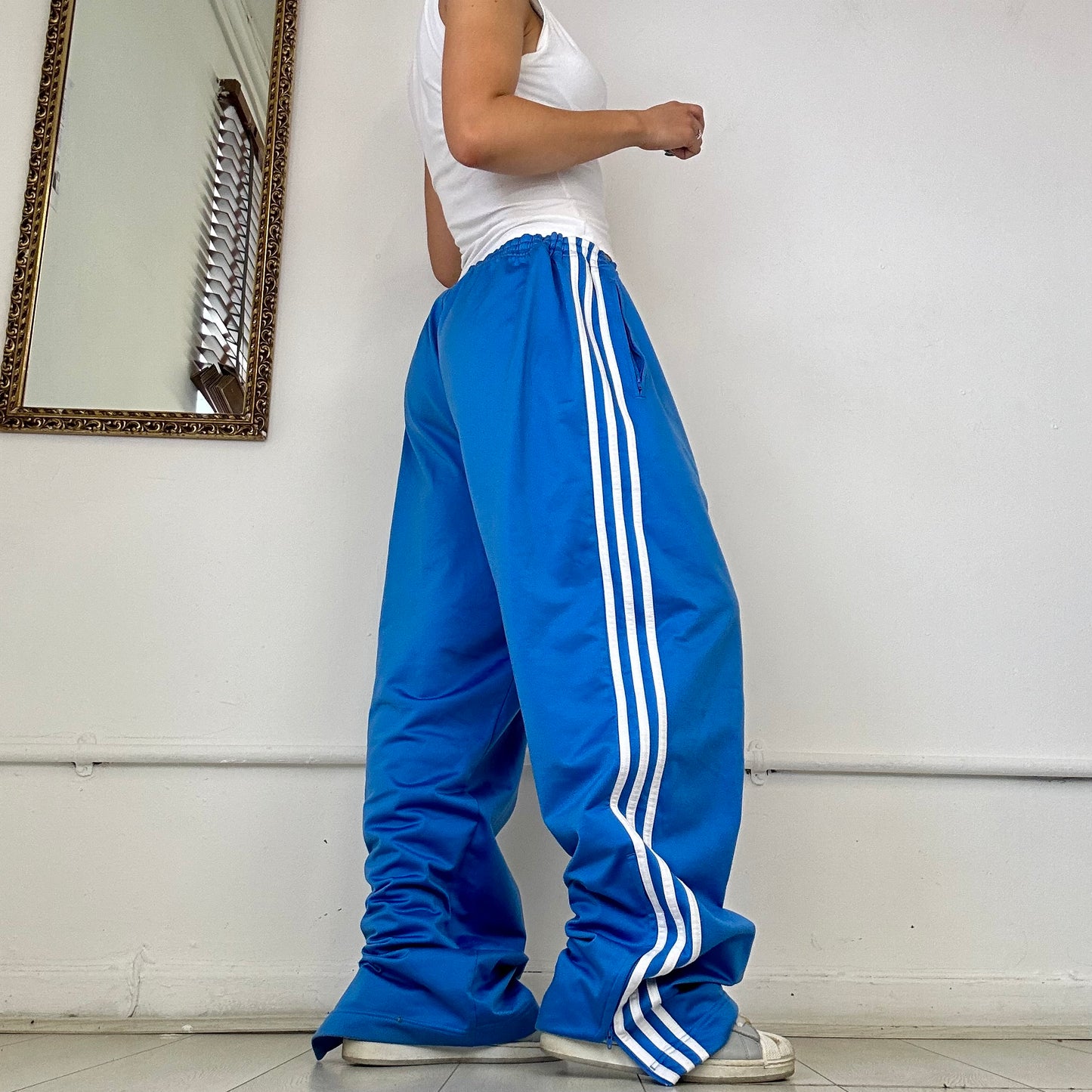 90's adidas blue three stripe joggers