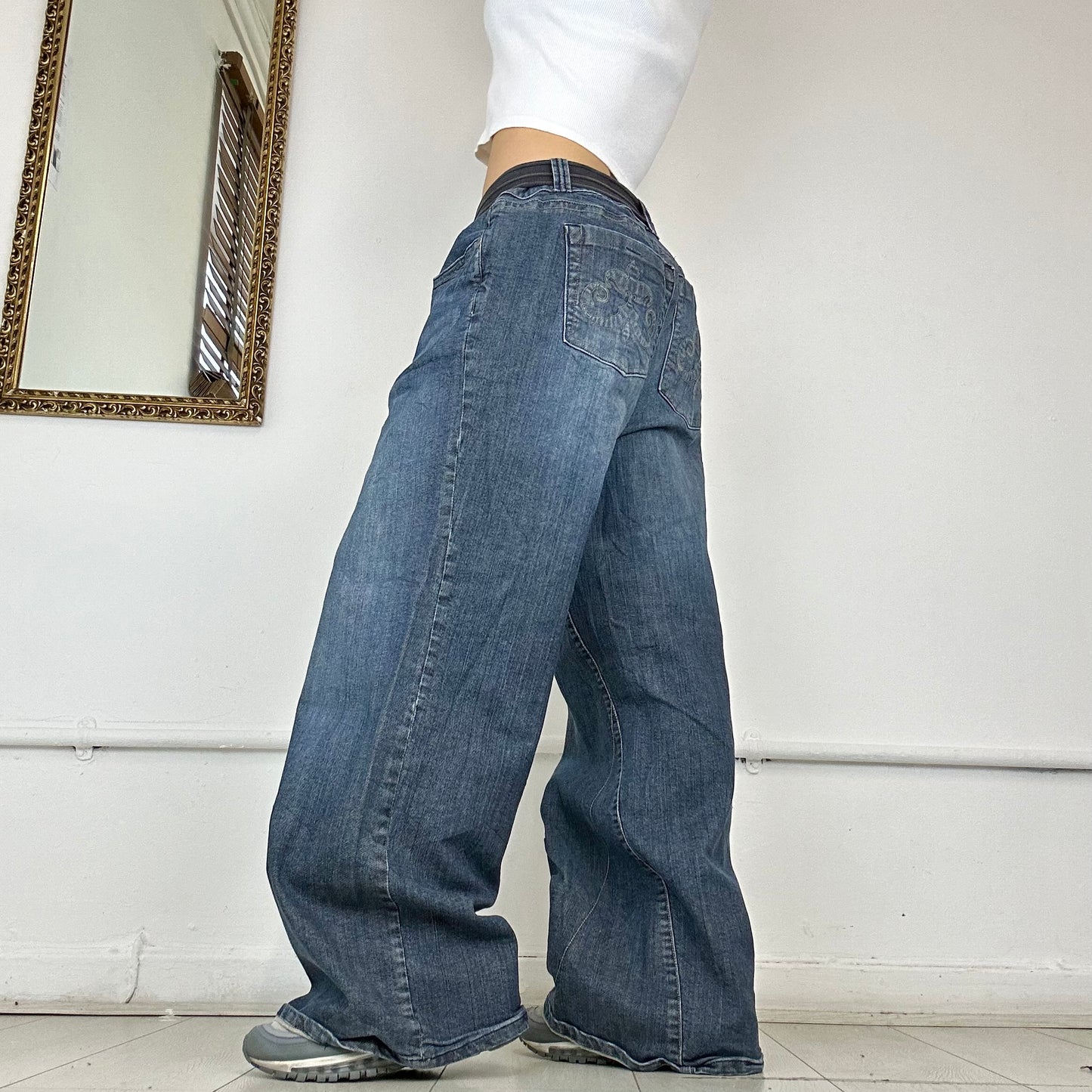 dark wash super baggy jeans