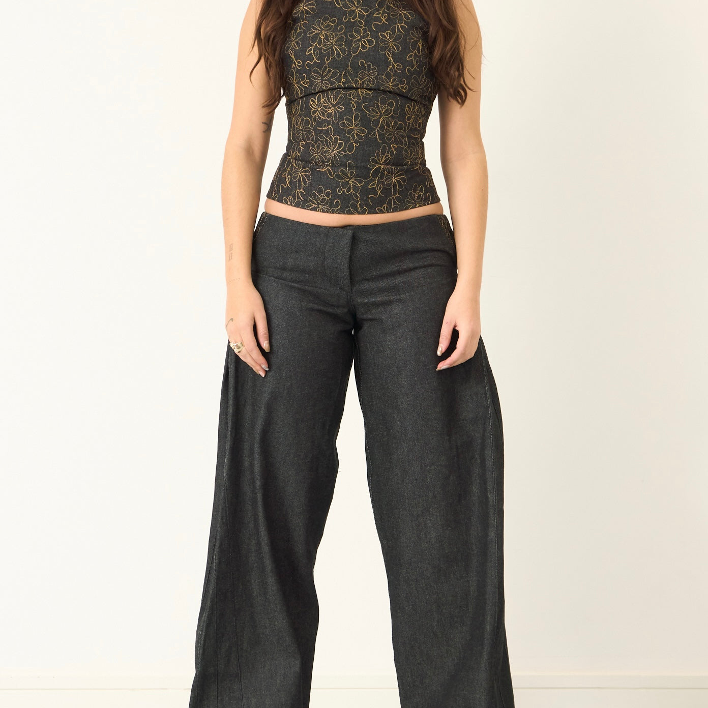 tommy jean - embroidered charcoal denim