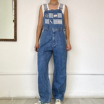 patchwork denim dungarees