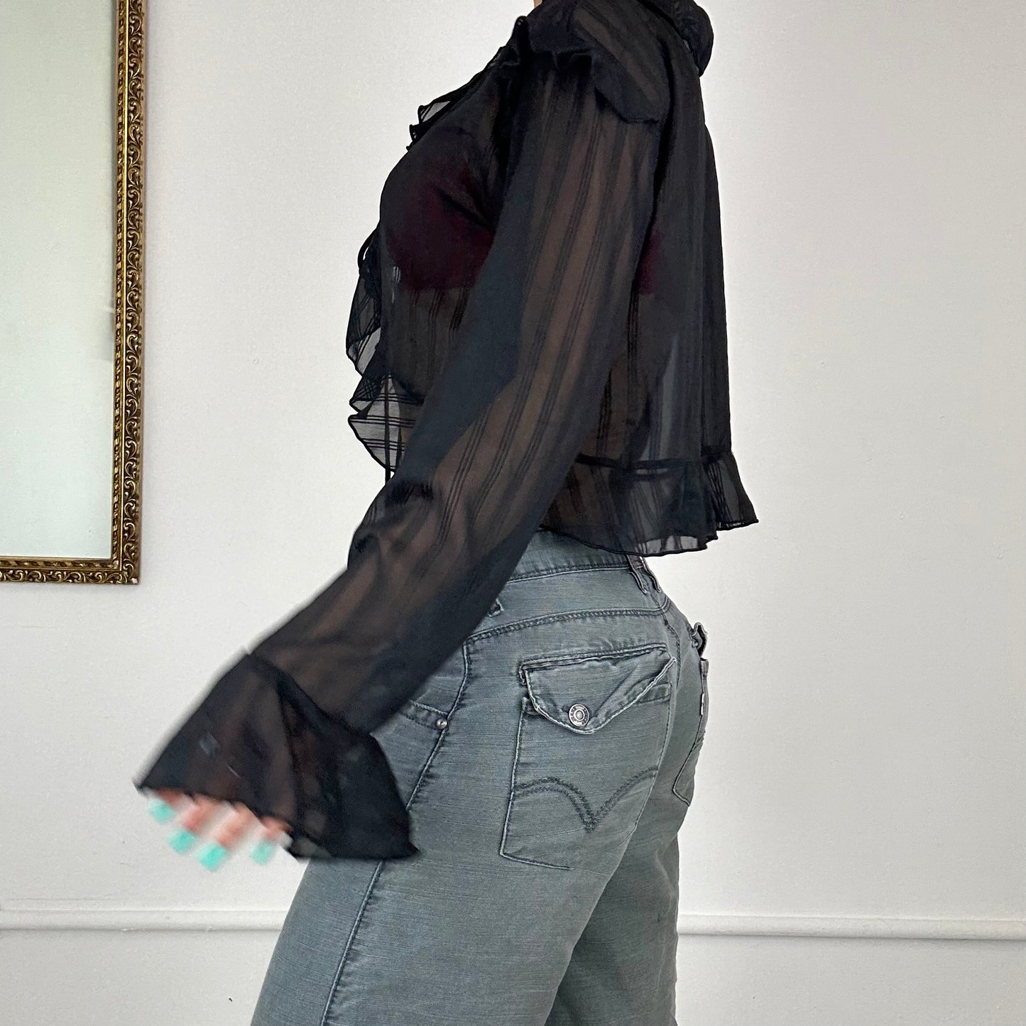 90’s black sheer blouse