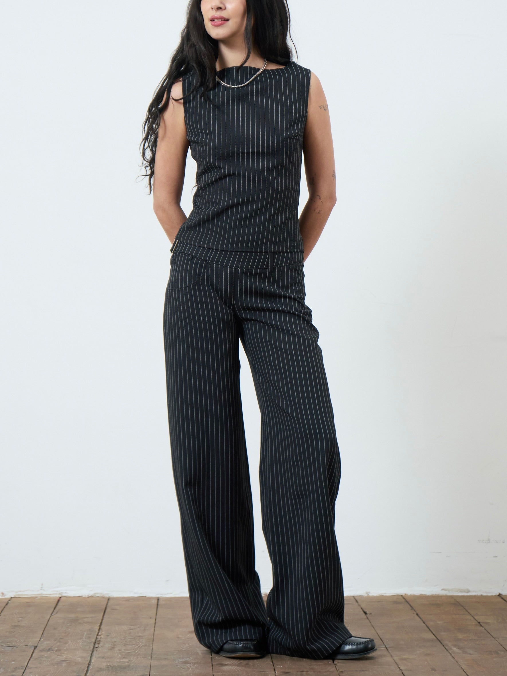 roman trouser  - black pinstripe
