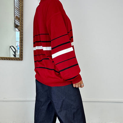 90's red striped lactose polo jumper