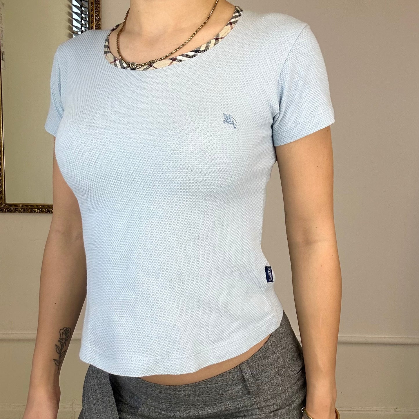 burberry london textured baby blue tee