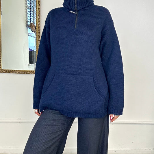 vintage navy chunky knit quarter zip by schott