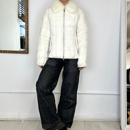 2000's white faux fur puffer coat