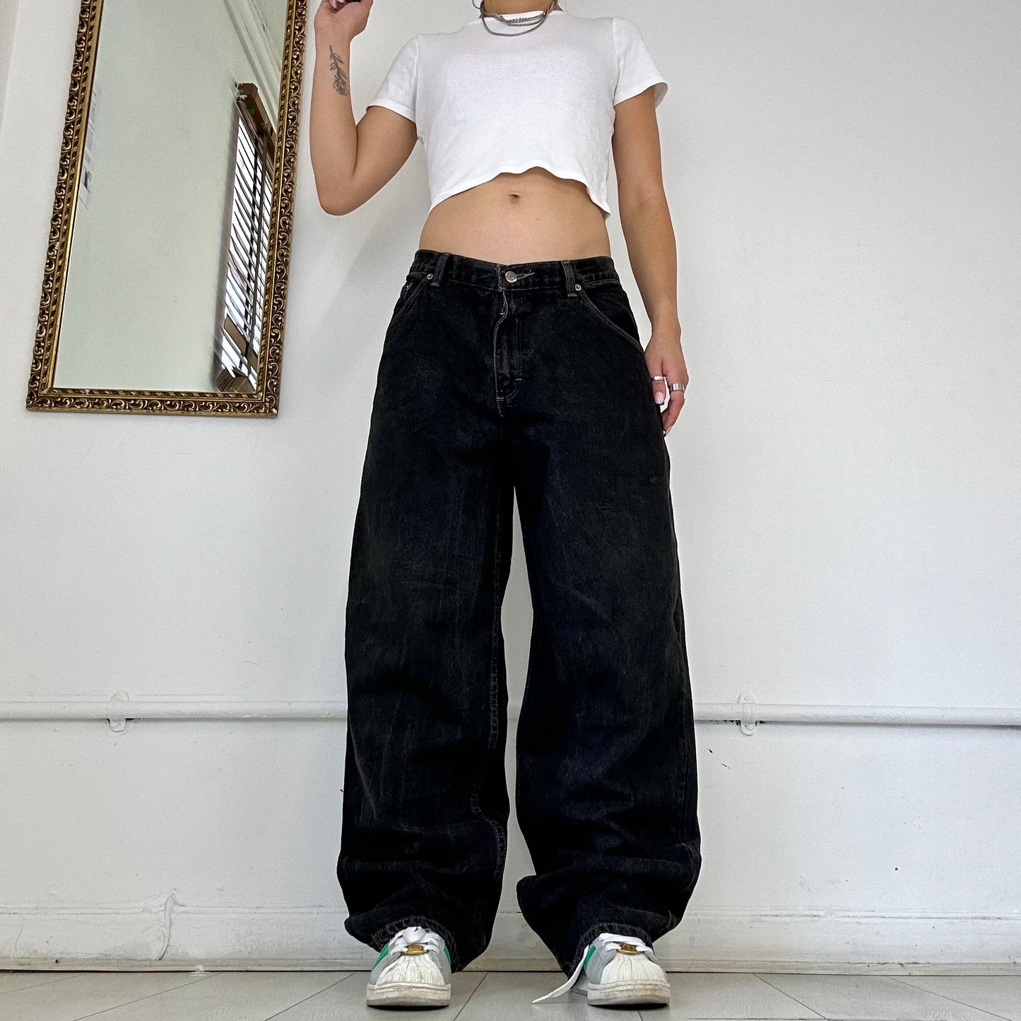 90's brittania black baggy jeans