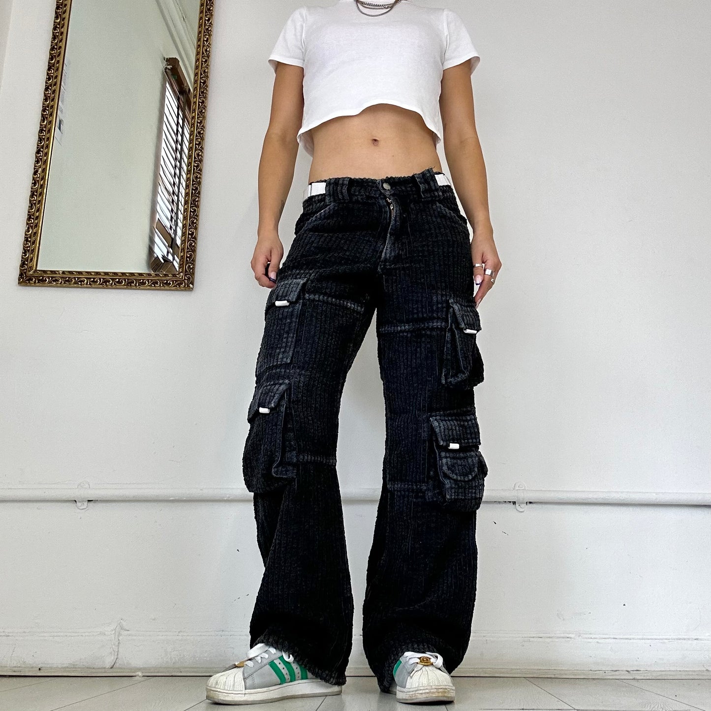 2000's black corduroy cargo trousers