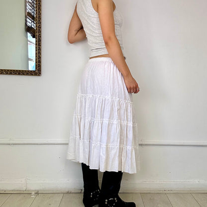 vintage white tiered midi linen skirt