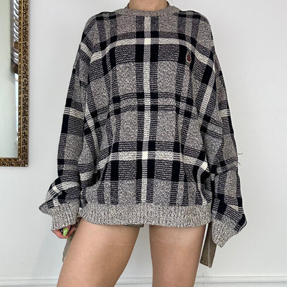 vintage grey & black checkered tommy hilfiger knit