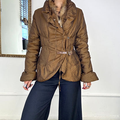 2000's sandro ferrone brown iridescent puffer jacket