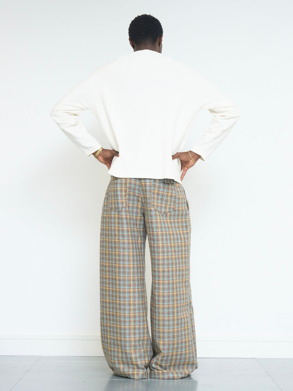 parker trouser - sandstone plaid wool